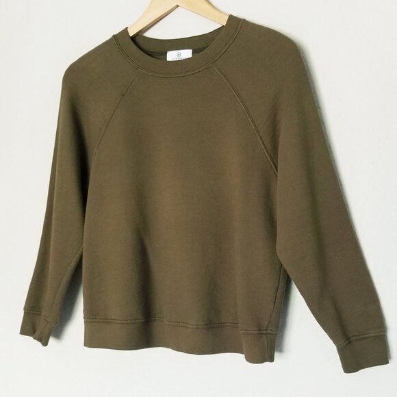 AG Adriano Goldschmied Olive Army Green Crewneck Sweatshirt Elba Womens S Cotton - Picture 2 of 13
